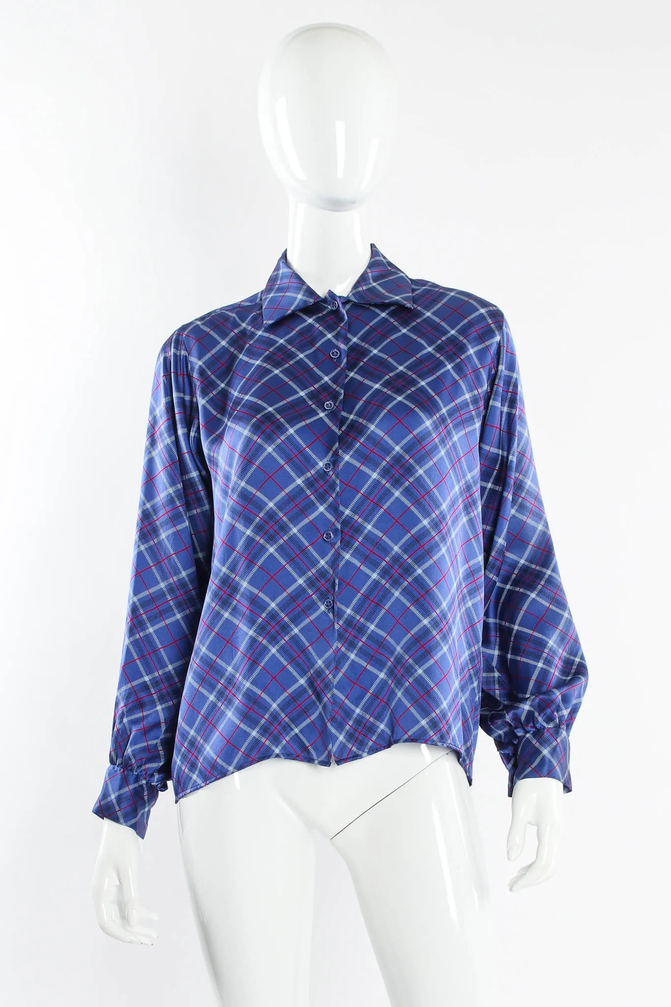 Silk Plaid Print Blouse