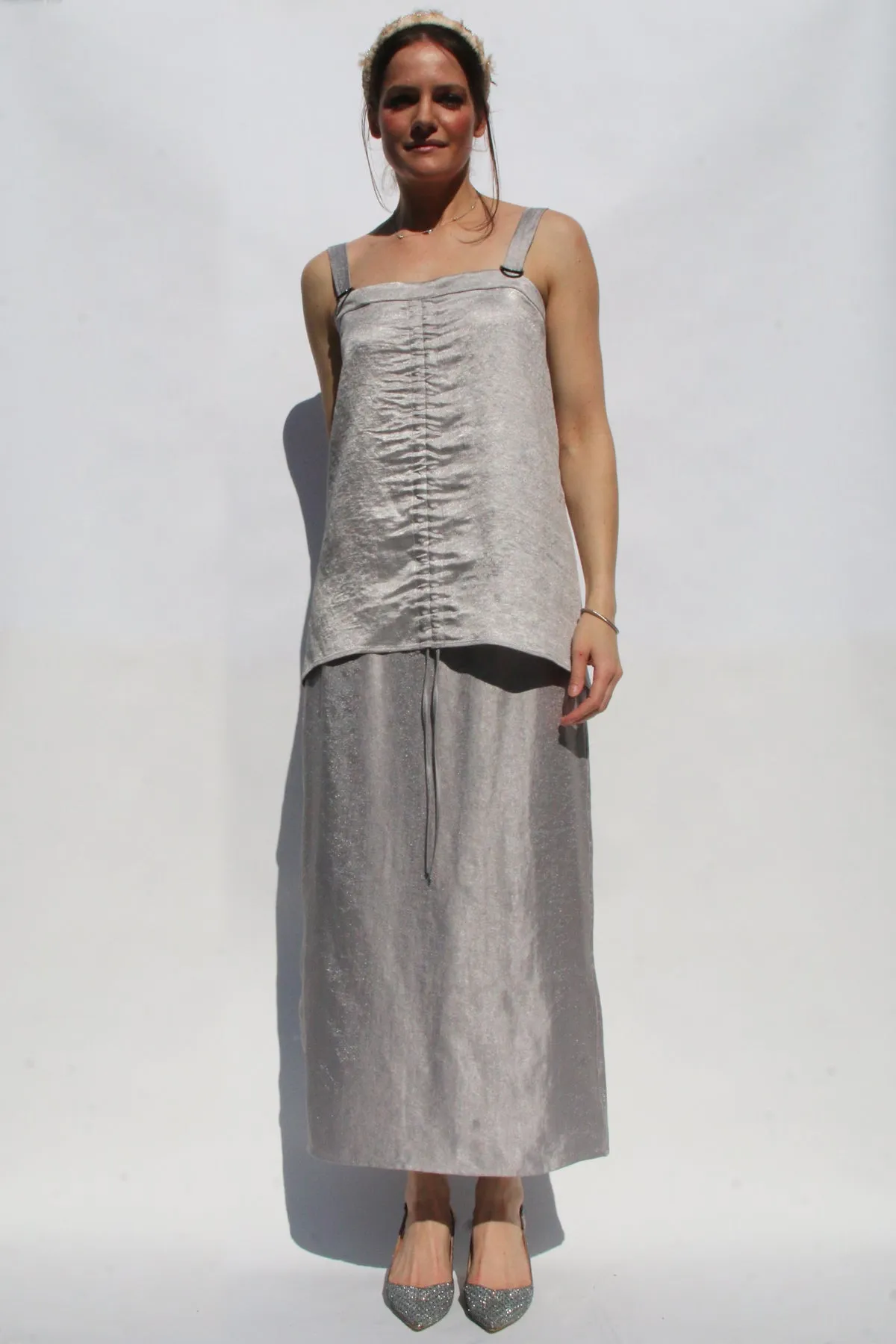 Silver Lamé Pencil Skirt