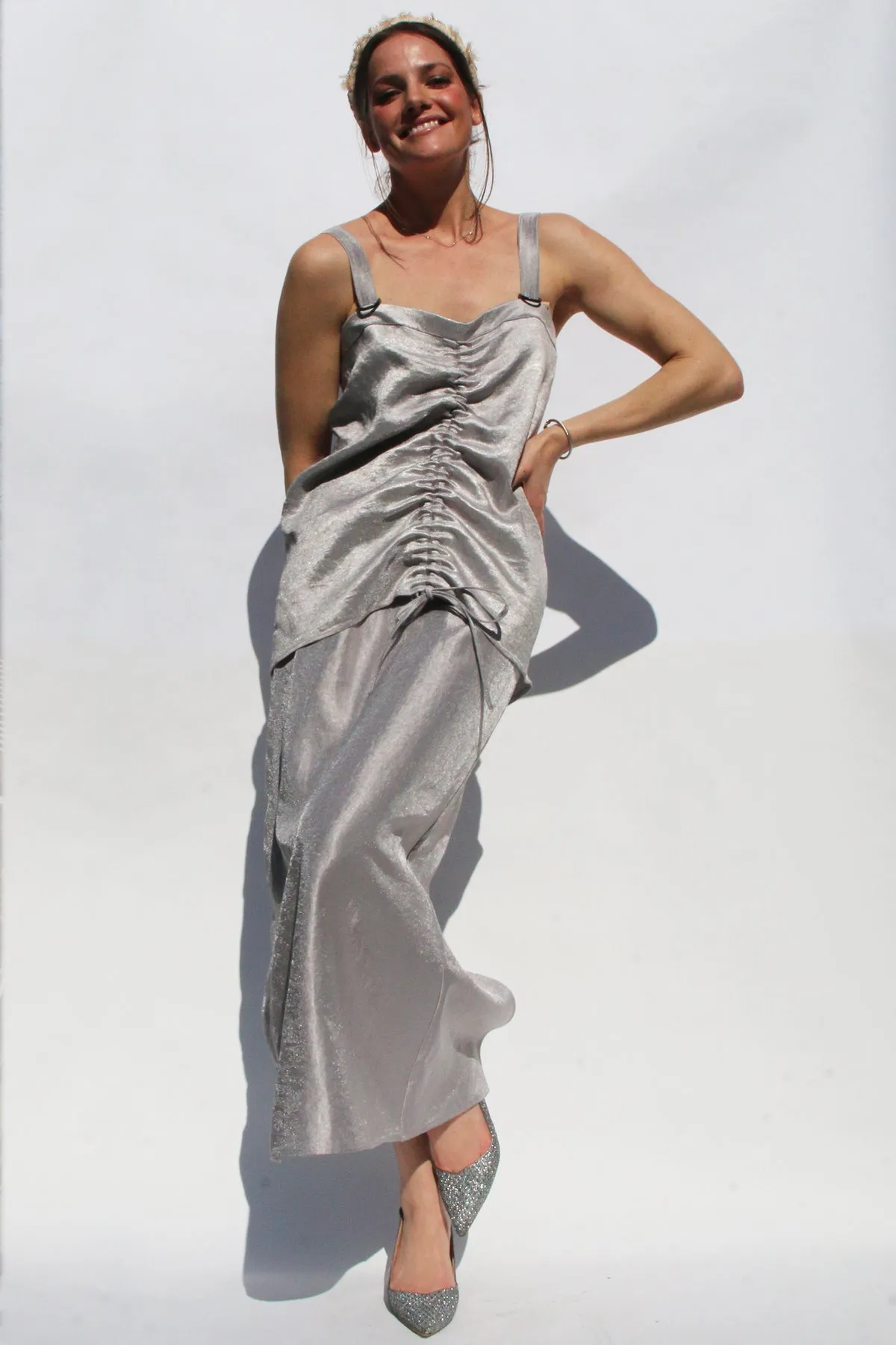 Silver Lamé Pencil Skirt