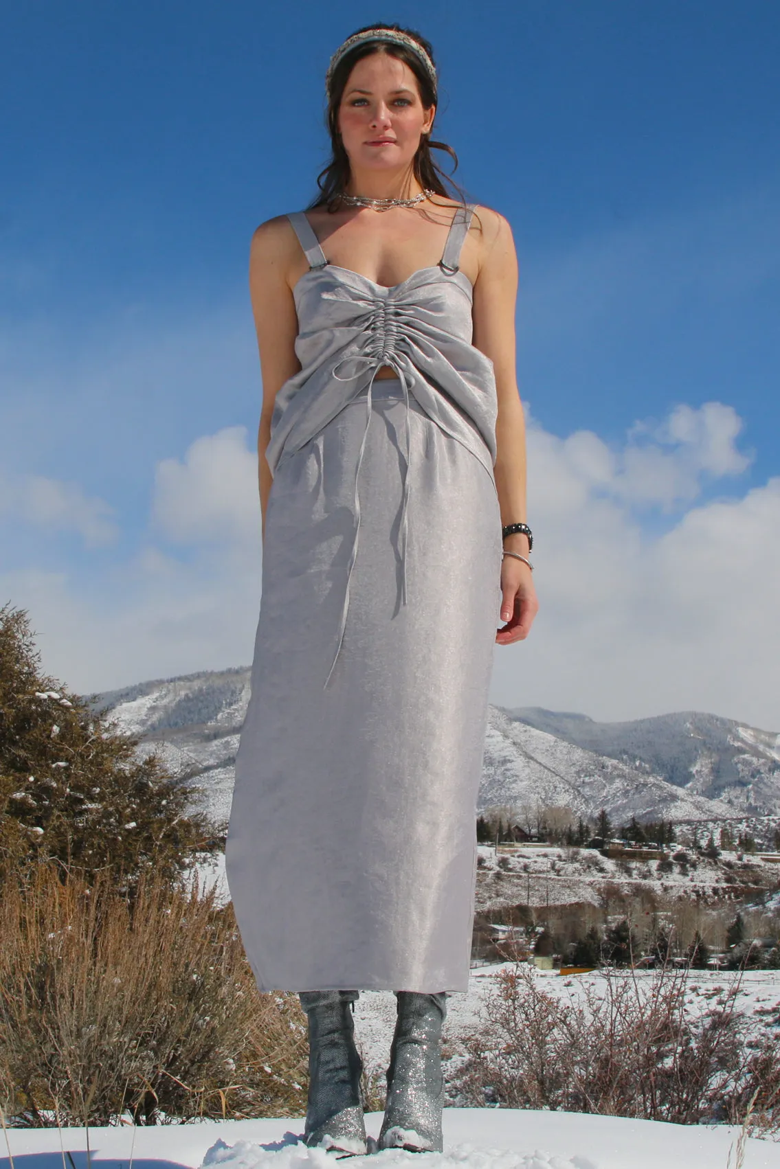 Silver Lamé Pencil Skirt