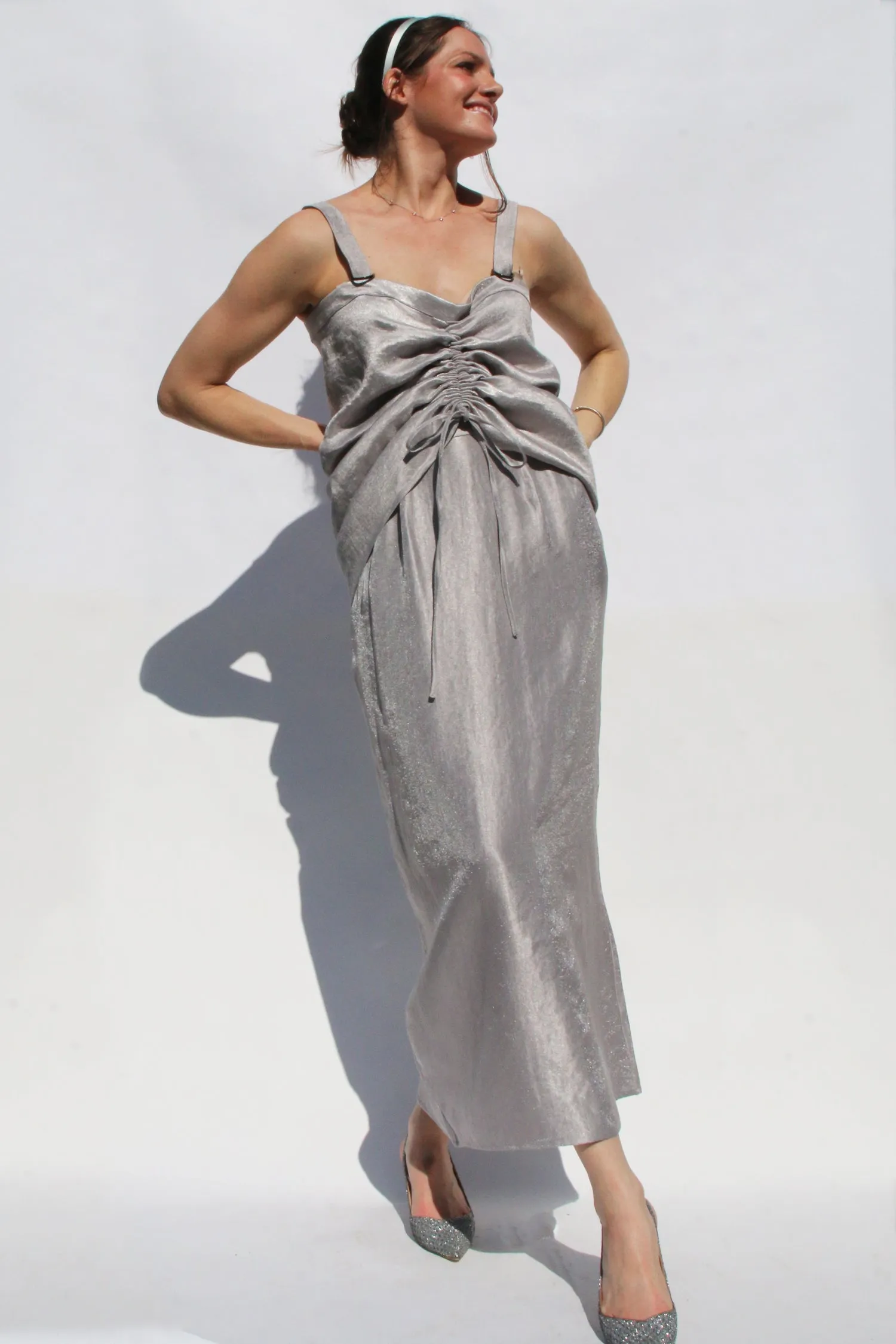 Silver Lamé Pencil Skirt