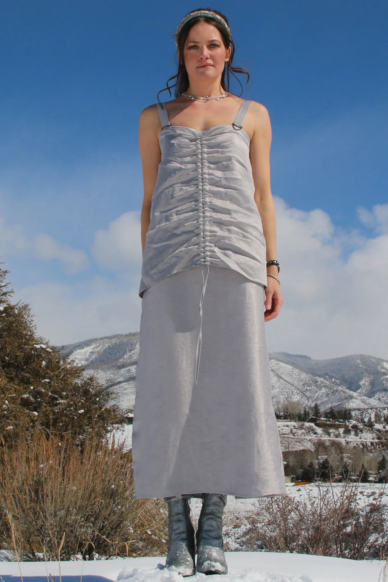 Silver Lamé Pencil Skirt