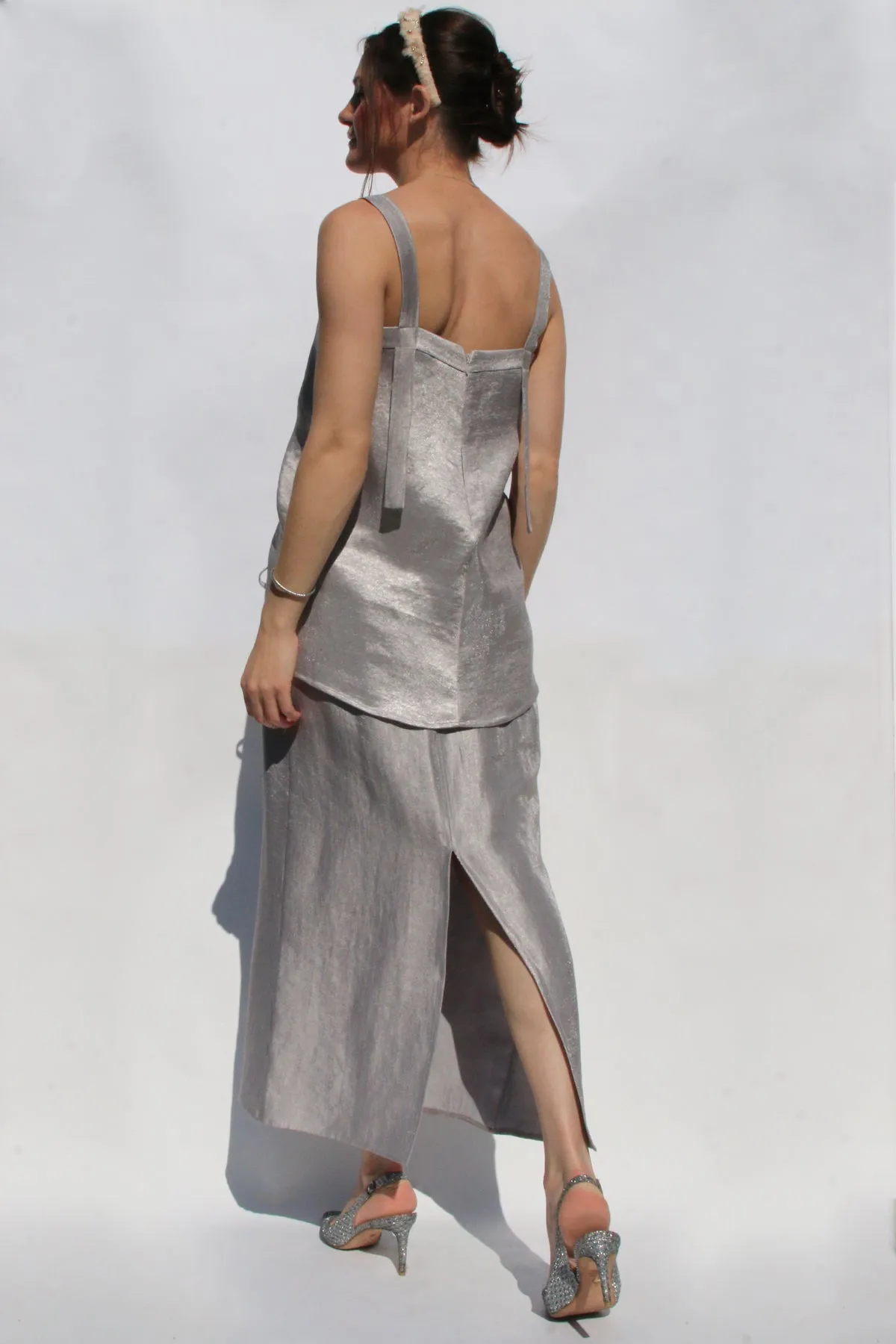 Silver Lamé Pencil Skirt