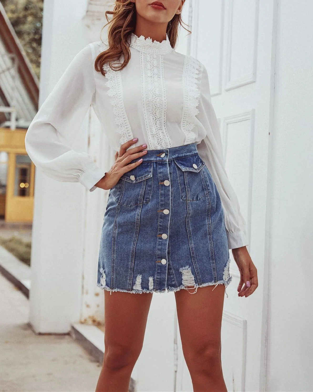 Single Breasted Denim Skirt