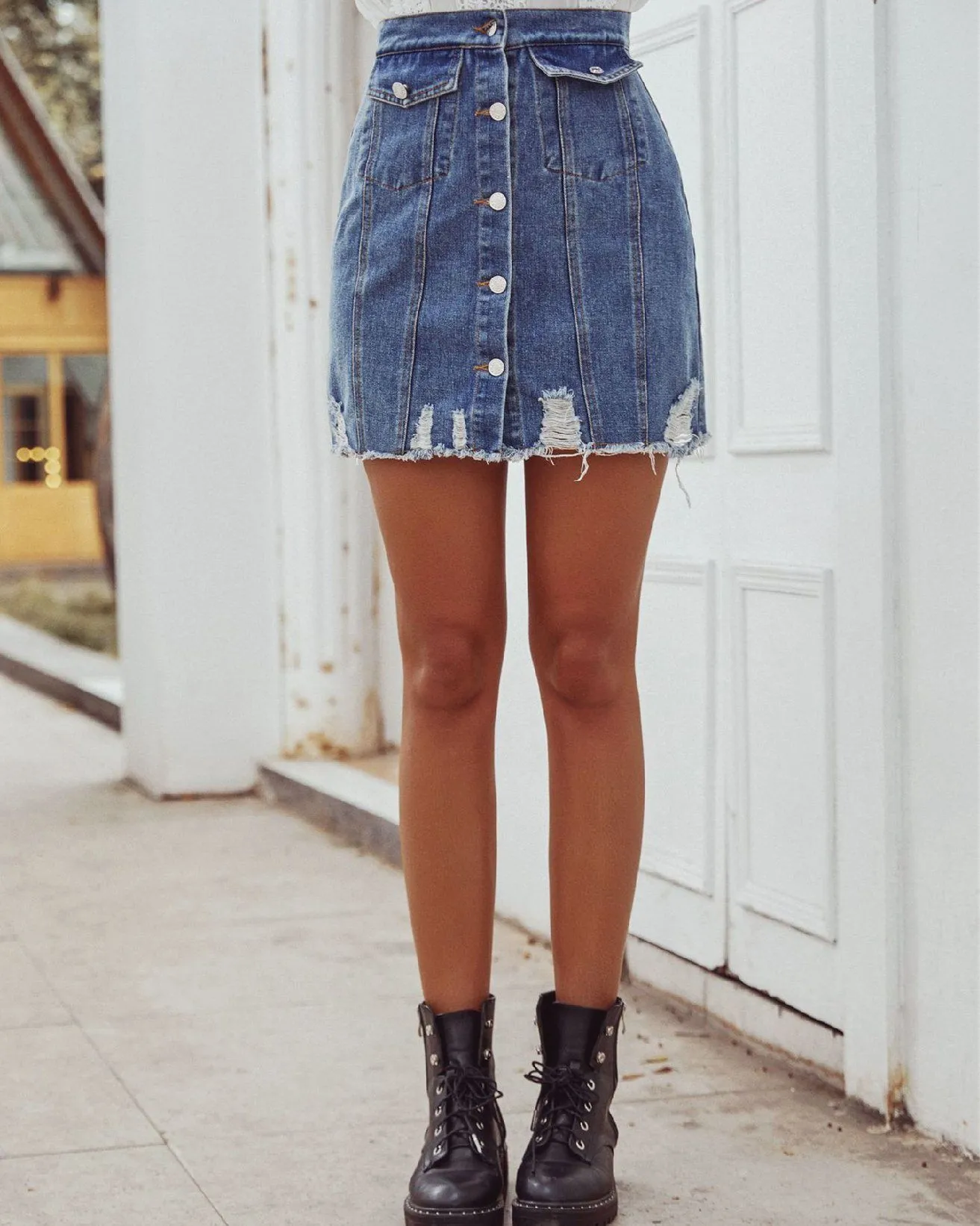 Single Breasted Denim Skirt