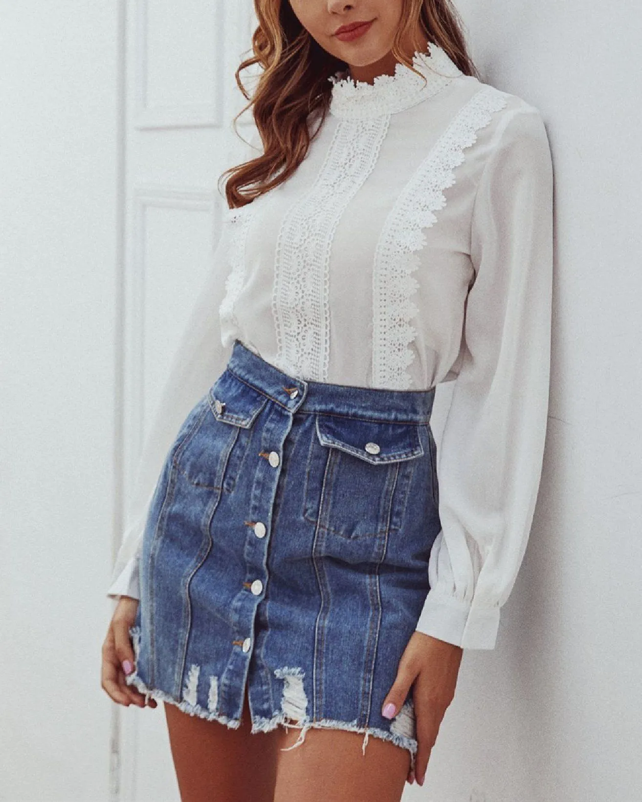 Single Breasted Denim Skirt