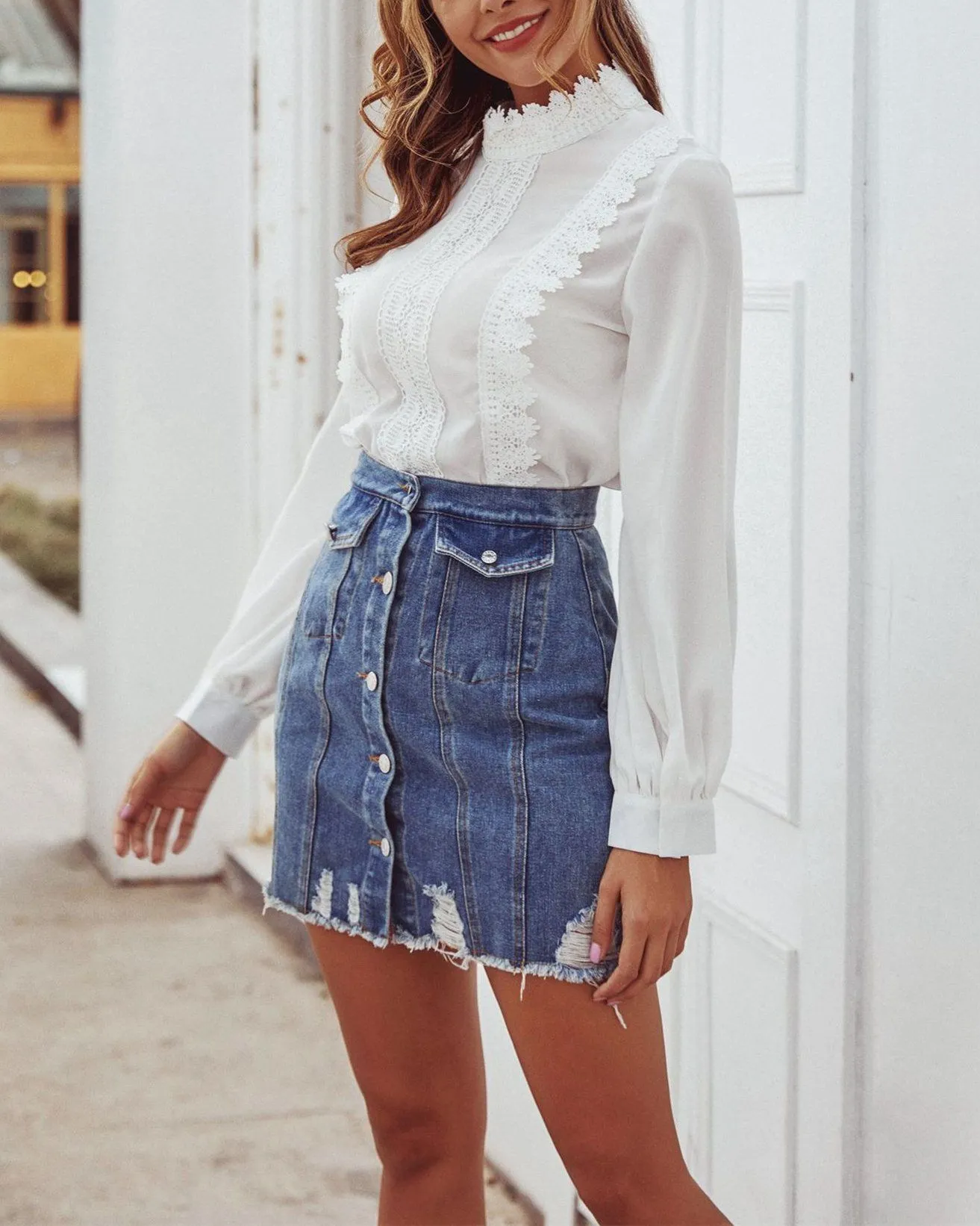 Single Breasted Denim Skirt