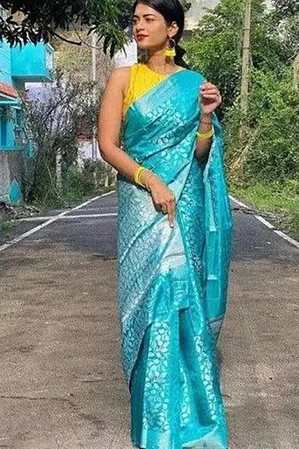 Sky Blue Soft Silk Saree With Zari Weaving Work