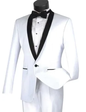 Slim Fit 2 Piece 1 Button Shawl Collar Tuxedo (White) T-SS