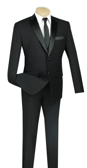 Slim Fit 2 Piece 2 Button Design Single Breasted Tuxedo (Black) T-SLPP