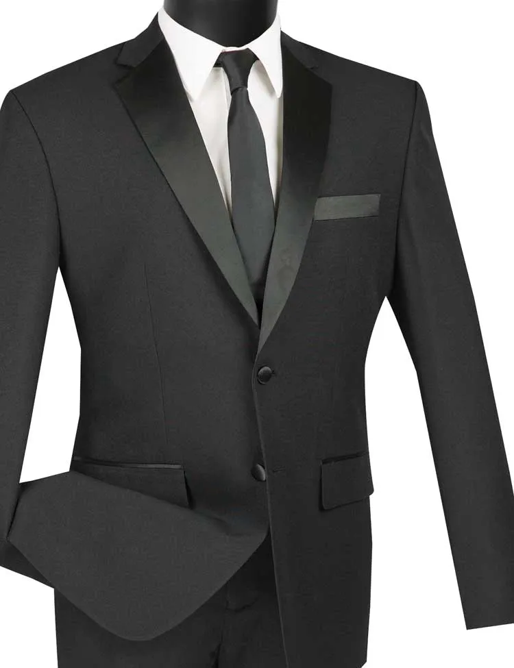 Slim Fit 2 Piece 2 Button Design Single Breasted Tuxedo (Black) T-SLPP