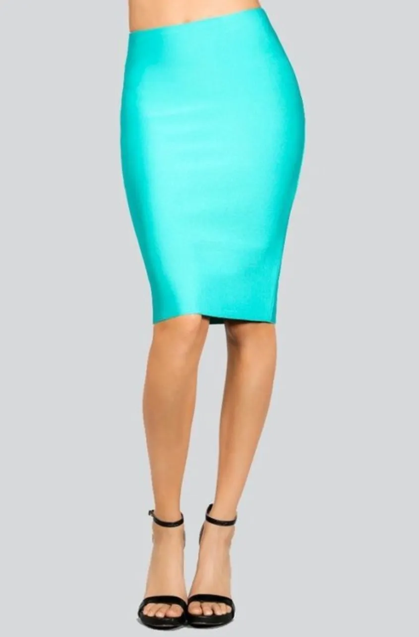 So Posh Teal Elastic Silhouette Bandage Skirt