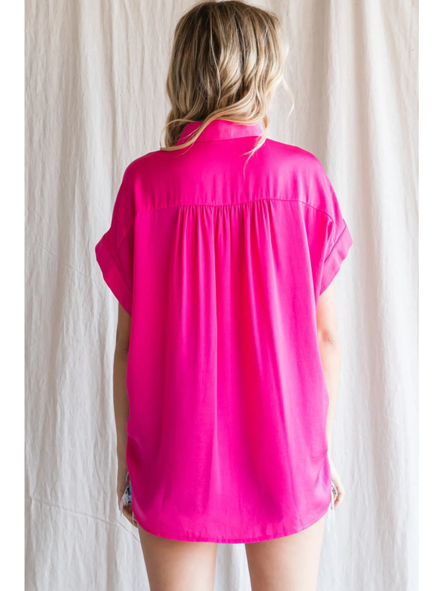 Solid Short Sleeve Collar Blouse