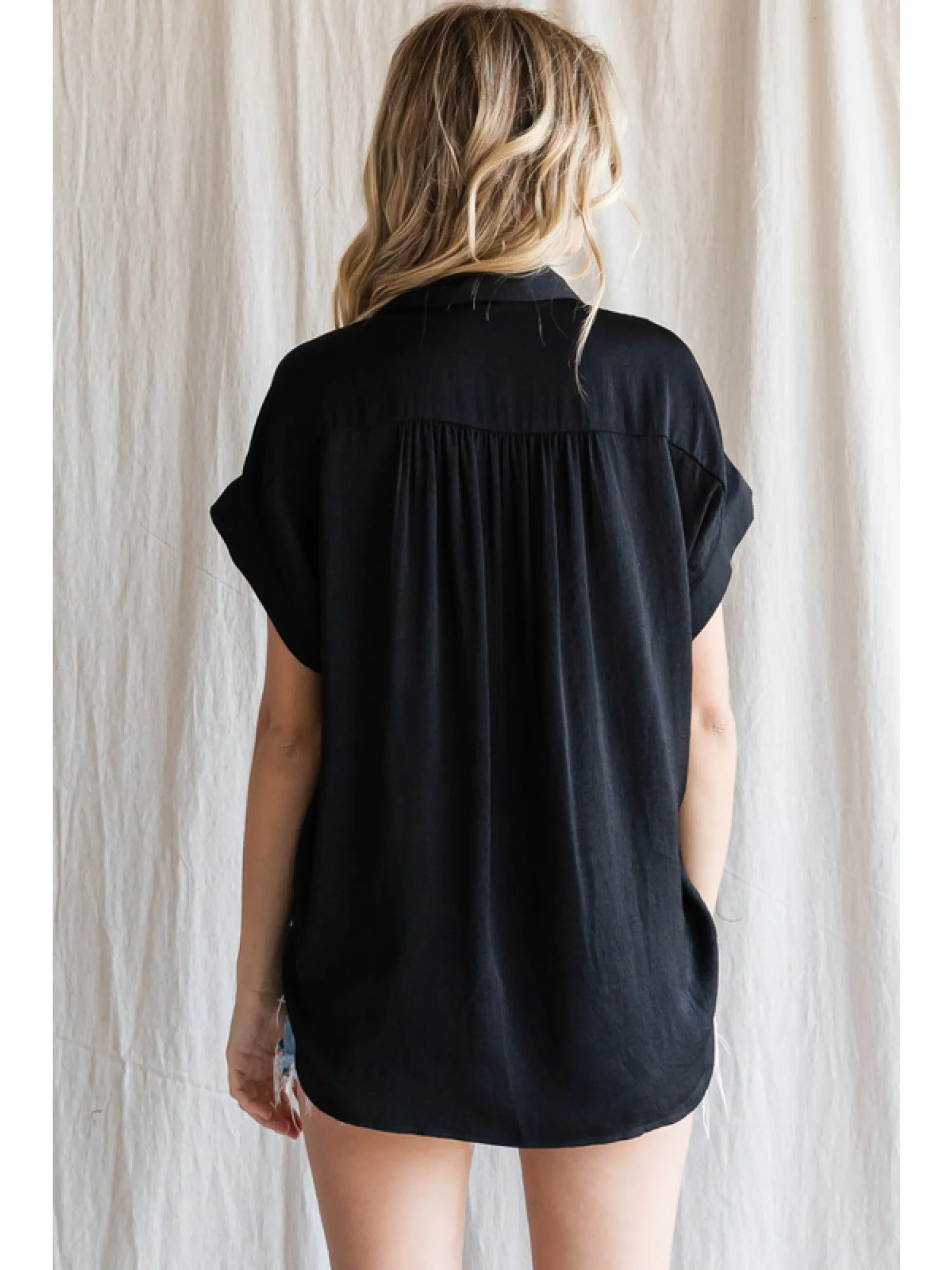 Solid Short Sleeve Collar Blouse