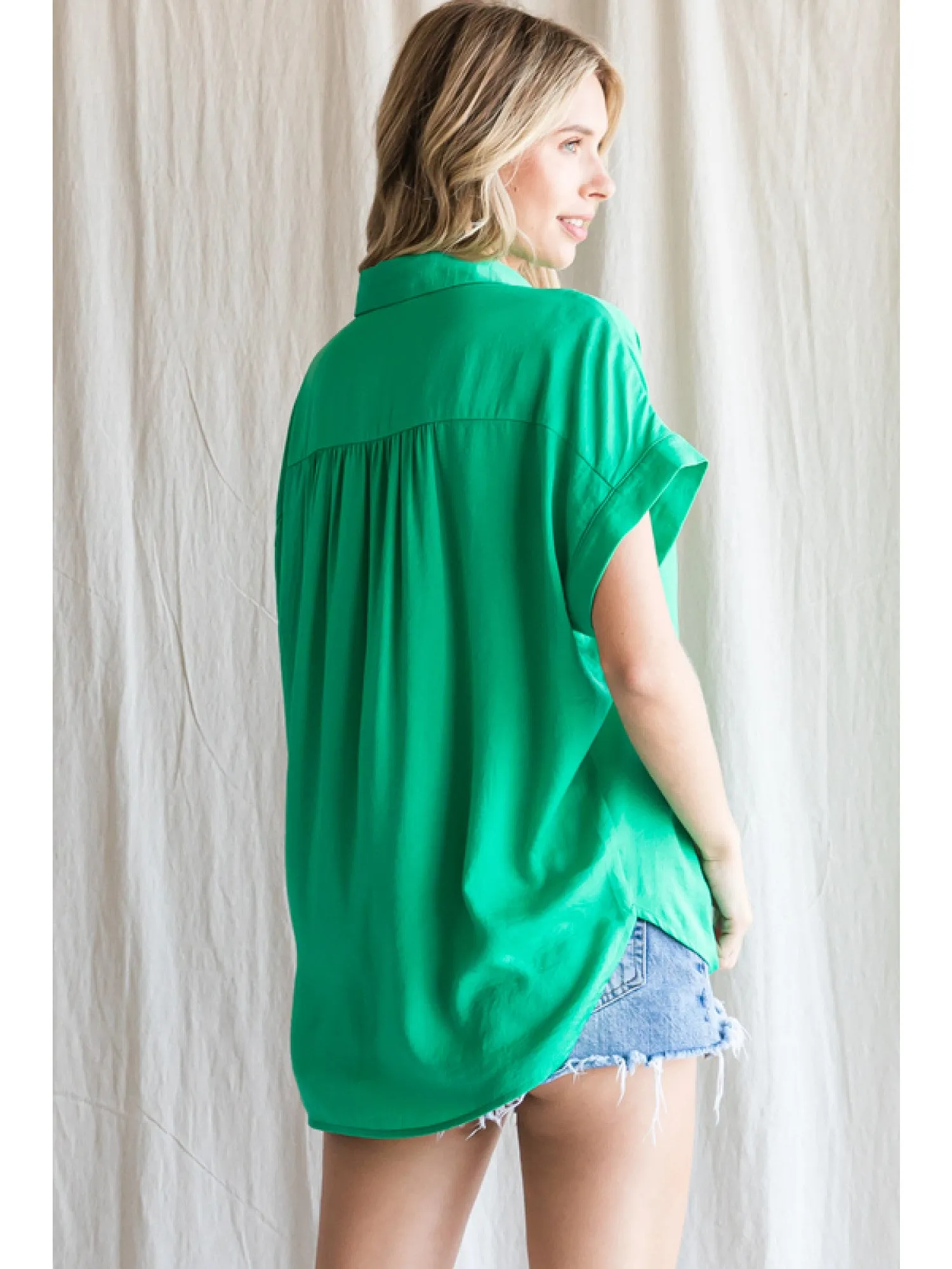 Solid Short Sleeve Collar Blouse