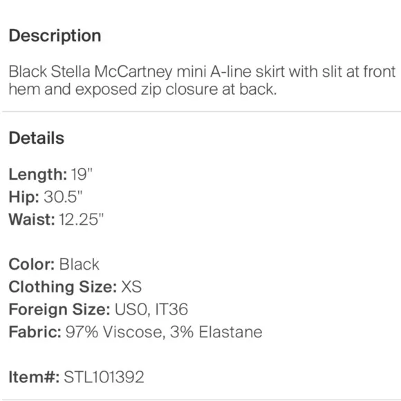 Stella McCartney Black Mini Pencil Skirt Size 0/XS