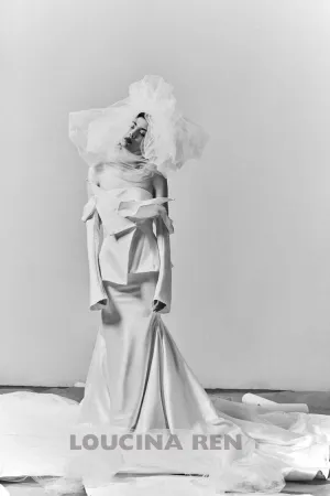 Strapless Long Sleeve Sheath Satin Wedding Dress-LR_700001