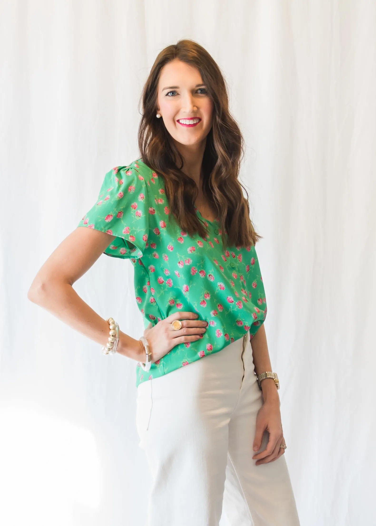 Sunshine & Scallops Kelly Green Blouse