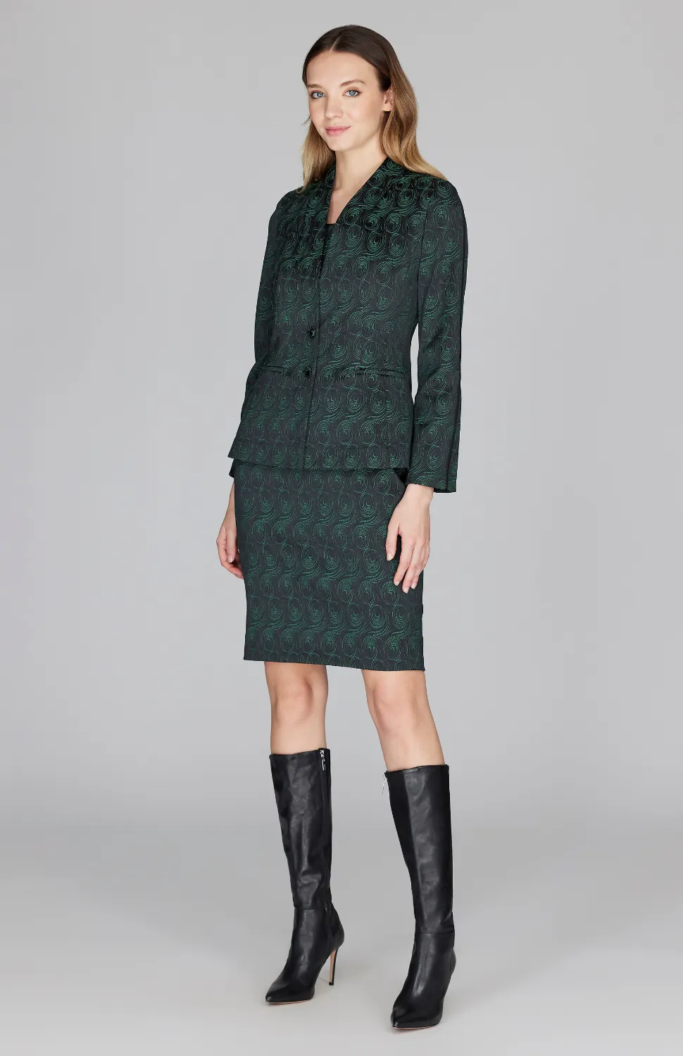 Swirl Jacquard Short Fitted Dress w/ Bias