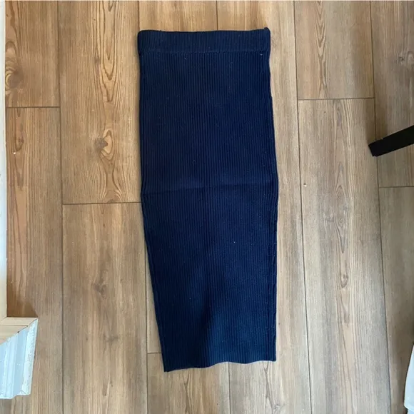 T By Alexander Wang Zip-Front Ribbed Midi Pencil Skirt in Blue