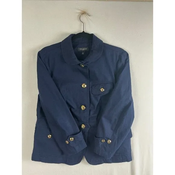 Talbots Blazer Women's 14 Petite Jacket Gold Button Peter Pan Collar