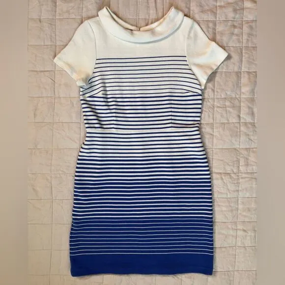 Talbots Blue &amp; White Preppy Nautical Striped Ombre Sheath Dress - 10 Petite