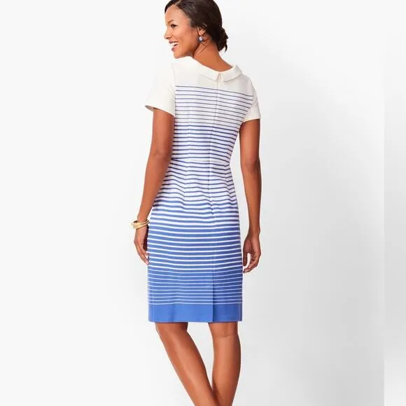 Talbots Blue &amp; White Preppy Nautical Striped Ombre Sheath Dress - 10 Petite