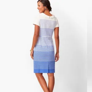 Talbots Blue &amp; White Preppy Nautical Striped Ombre Sheath Dress - 10 Petite