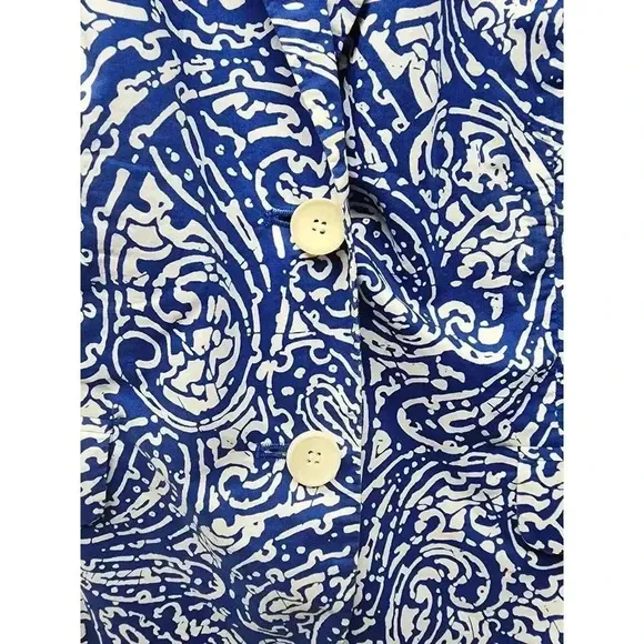 TALBOTS  Siz 14P White Blue Paisley Batik Print Lightweight Summer Blazer Jacket