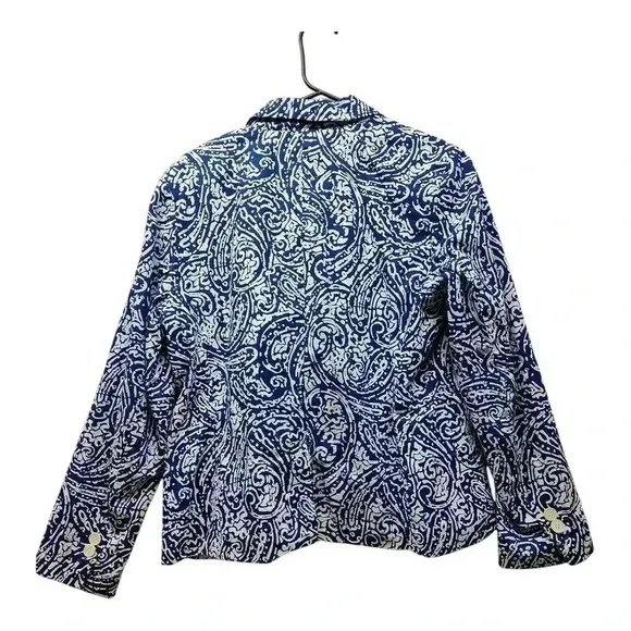 TALBOTS  Siz 14P White Blue Paisley Batik Print Lightweight Summer Blazer Jacket