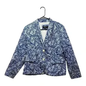 TALBOTS  Siz 14P White Blue Paisley Batik Print Lightweight Summer Blazer Jacket