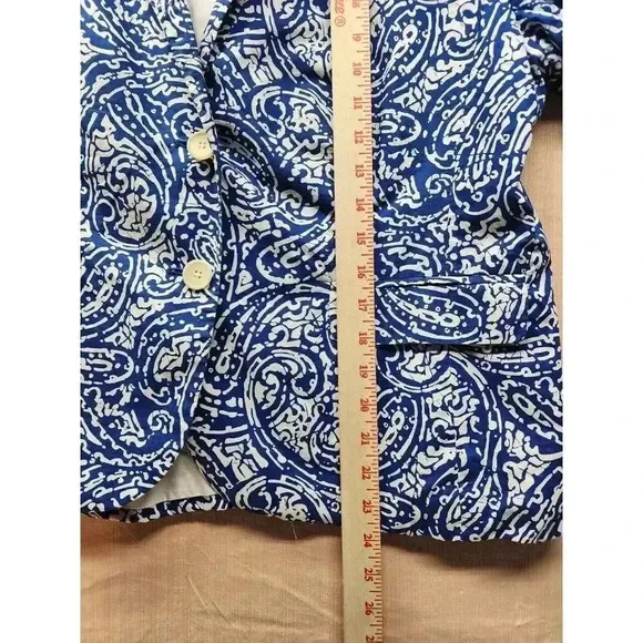 TALBOTS  Siz 14P White Blue Paisley Batik Print Lightweight Summer Blazer Jacket