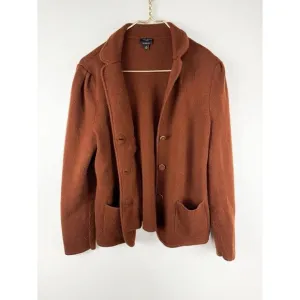 Talbots Sz Petite Large Merino Wool blazer jacket buttons knit blazer work Brown