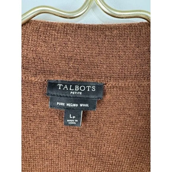 Talbots Sz Petite Large Merino Wool blazer jacket buttons knit blazer work Brown
