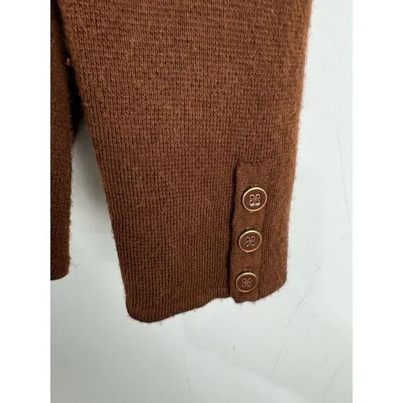 Talbots Sz Petite Large Merino Wool blazer jacket buttons knit blazer work Brown