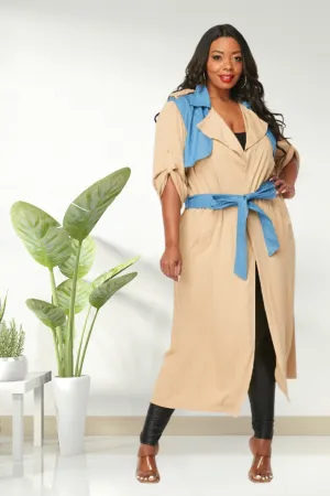 Taupe With Denim Contrast Coat