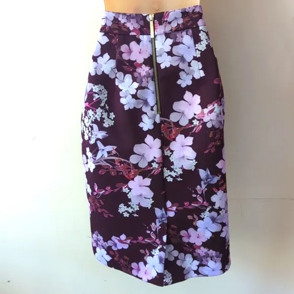 Ted Baker Floral Print High Low Pencil Skirt S