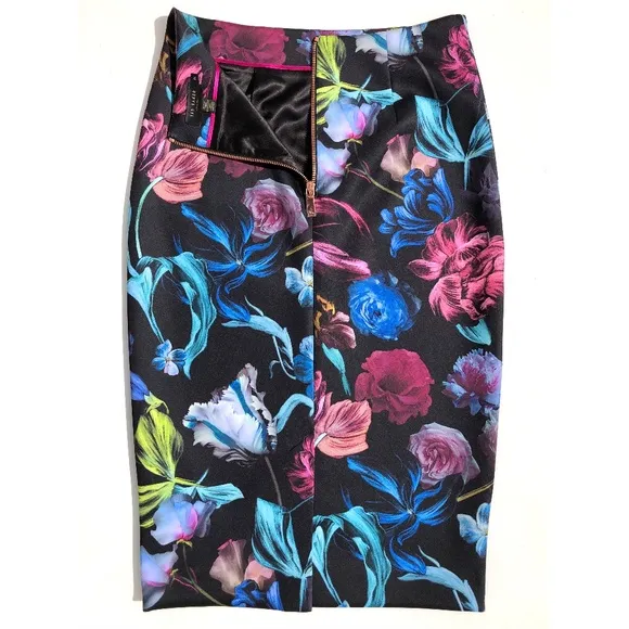 TED BAKER London Dabah Pencil skirt women size 2 US Small 4-6 Dark Floral Print