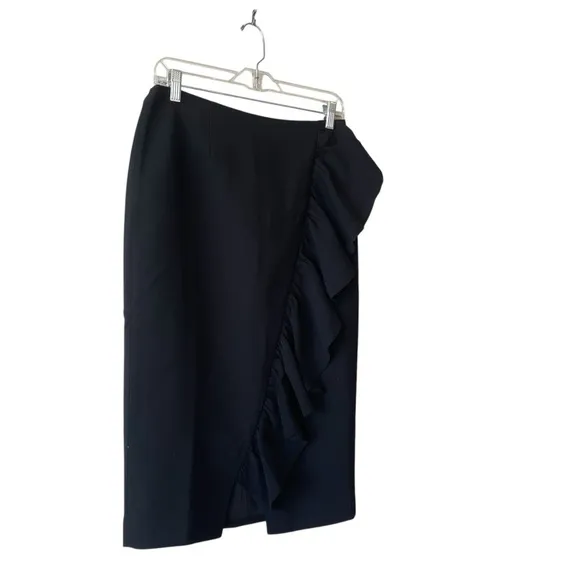 Ted Baker London Oden Black Ruffle Detail Work Wear Pencil Skirt