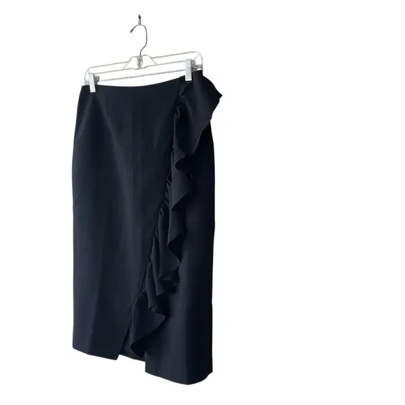 Ted Baker London Oden Black Ruffle Detail Work Wear Pencil Skirt