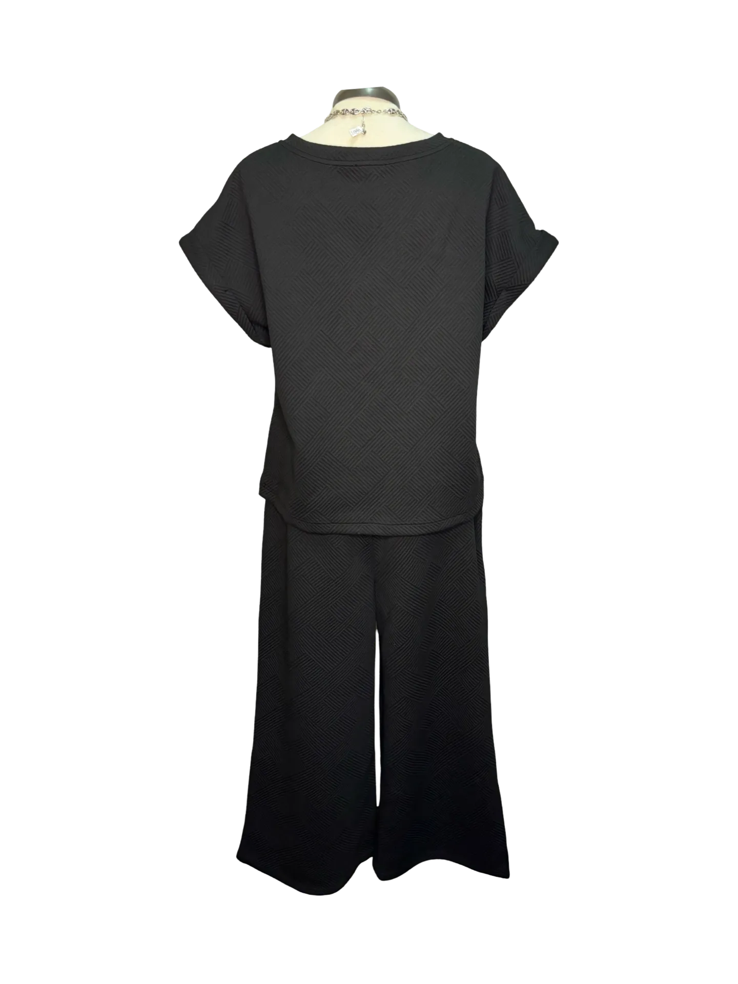Textured Straight Leg Crop Pant Black