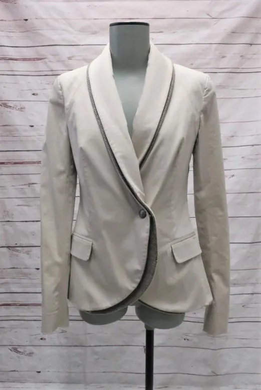 Thakoon Blazer Putty Stretch Cotton Size 2 Double-Collar Jacket