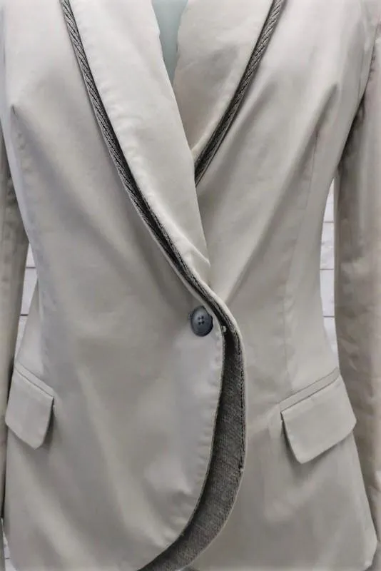 Thakoon Blazer Putty Stretch Cotton Size 2 Double-Collar Jacket