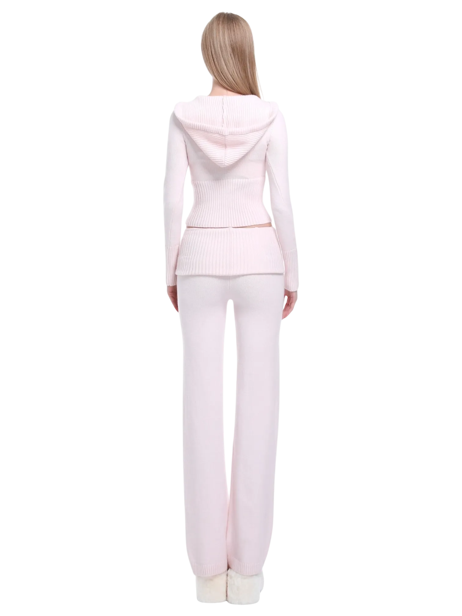 That Girl Rib Knit Slim Fit Zip Up Cardigan (Baby Pink)