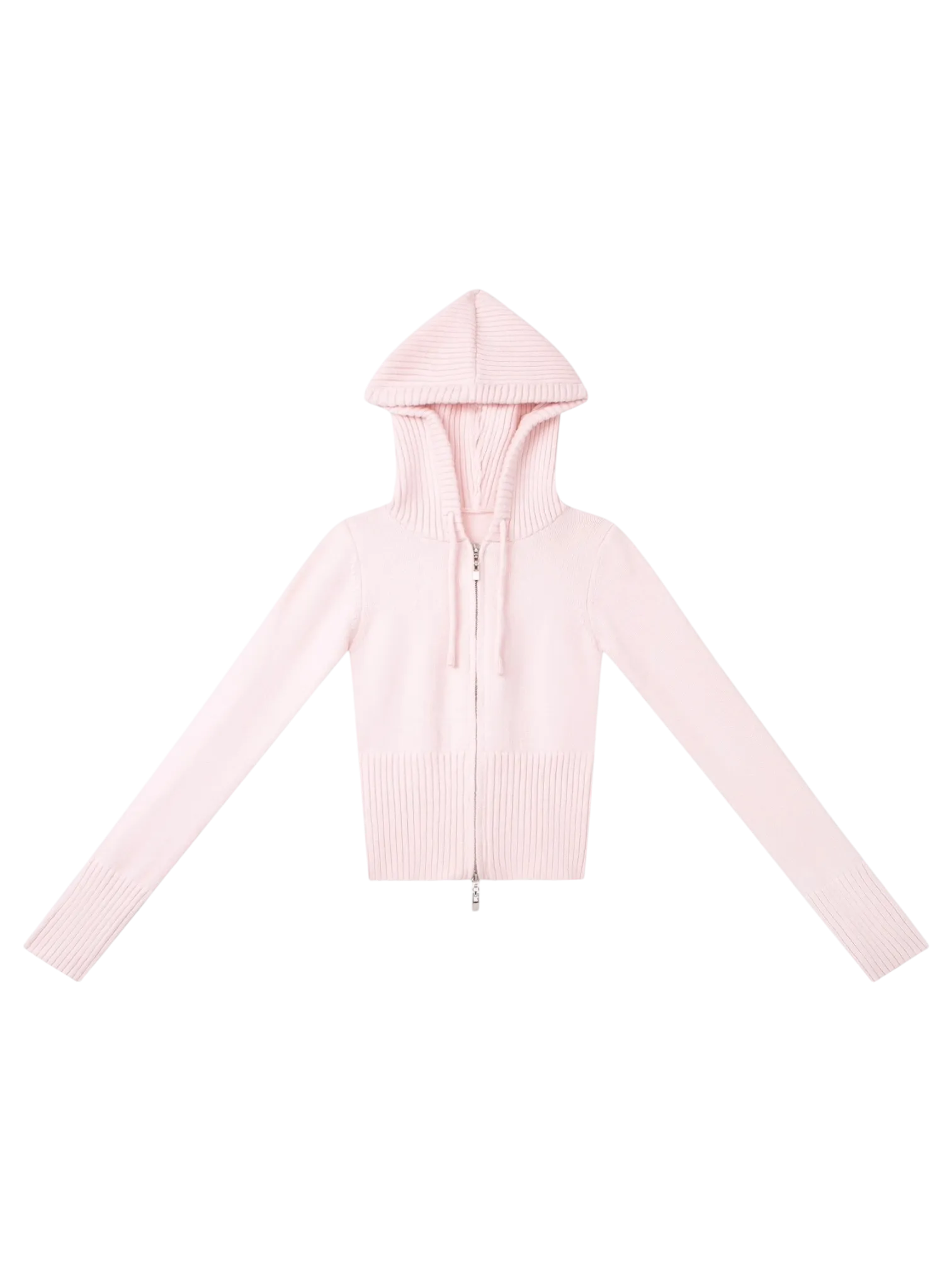 That Girl Rib Knit Slim Fit Zip Up Cardigan (Baby Pink)