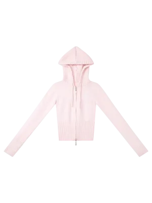That Girl Rib Knit Slim Fit Zip Up Cardigan (Baby Pink)