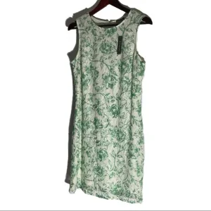 THE LIMITED Green Floral Lace Sleeveless Sheath Crew Neck Back Zip Dress Sz PM