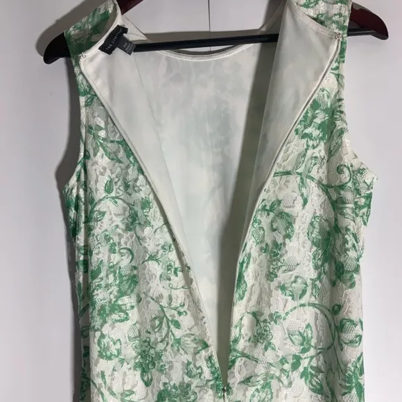 THE LIMITED Green Floral Lace Sleeveless Sheath Crew Neck Back Zip Dress Sz PM