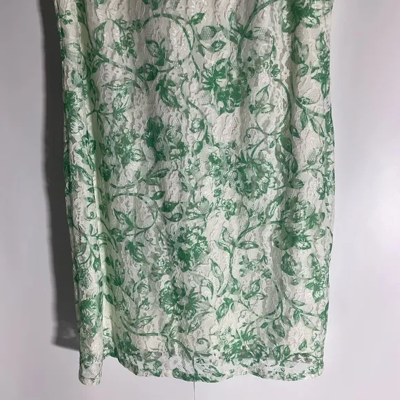 THE LIMITED Green Floral Lace Sleeveless Sheath Crew Neck Back Zip Dress Sz PM