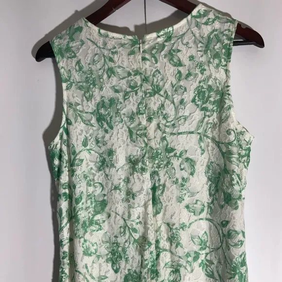 THE LIMITED Green Floral Lace Sleeveless Sheath Crew Neck Back Zip Dress Sz PM